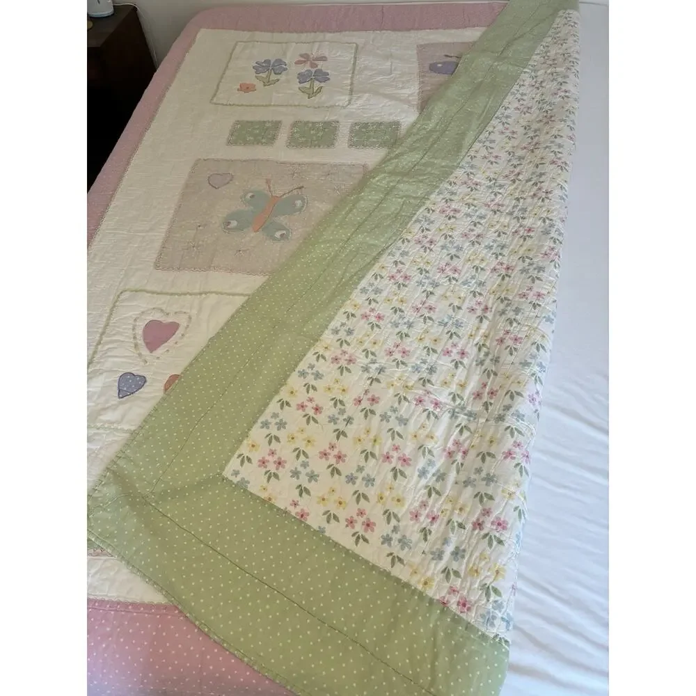 Pottery Barn Inspired Quilt Twin Butterflies embroidered Flowers 63 X 83